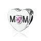 925 Thai Sterling Silver Heart Engraved Mom Cubic Zirconia European Beads For Mother's Day Jewelry STER-FF0002-095-1