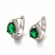Green Cubic Zirconia Teardrop Hoop Earrings EJEW-H094-01P-1