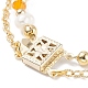 Bracelet multi-rangs en perles de verre et perles naturelles avec chaînes forçat en laiton pour femme BJEW-TA00077-03-6