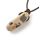 Natural Dalmatian Nugget Pendant Necklace with Cowhide Leather Cord NJEW-JN03882-02-5