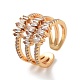 Brass with Cubic Zirconia Open Cuff Rings RJEW-B053-07-1