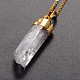 Brass Natural Crystal Pencil Pendant Necklaces NJEW-JN01141-2