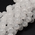 Perles rondes en verre craquelé brins, blanc, 14mm, Trou: 1mm, Environ 28 pcs/chapelet, 15 pouce