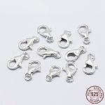 Rhodium Plated 925 Sterling Silver Lobster Claw Clasps, with 925 Stamp, Platinum, 9.5mm, Hole: 1mm