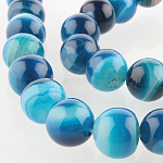 Chapelets de perles rondes en pierre d'agate naturelle, teinte, bleu profond du ciel, 10mm, Trou: 1mm, Environ 38 pcs/chapelet, 14.96 pouce