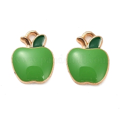 Colgantes de esmalte de aleación, la luz de oro, encanto de manzana, verde lima, 15x11.8x2.5mm, agujero: 2x1.8 mm
