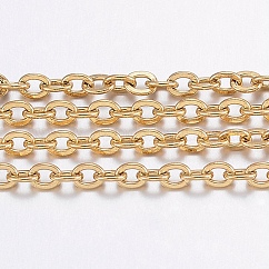 Chaînes porte-câbles en acier inoxydable 304 avec placage ionique (IP), soudé, avec bobine, Ovale Plat, pour la fabrication de bijoux, or, 2.5x2x0.5mm, environ 65.61 pied (20 m)/rouleau