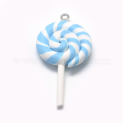 Arcilla de polímero hecho a mano colgantes grandes, pirulí, cielo azul profundo, 43~52x27~29x7~10mm, agujero: 2 mm