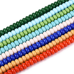Galvanisieren undurchsichtige feste Farbe Glasperlen Stränge, Rondell, Mischfarbe, 7.5~8x5 mm, Bohrung: 1.2 mm, ca. 79 Stk. / Strang, 14.96'' (38 cm)