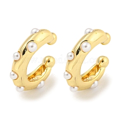 Boucles d'oreilles en laiton, avec perles d'imitation abs, toroïdal, véritable 18k plaqué or, 16x4mm