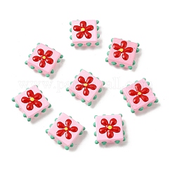 Cuentas de esmalte hechas a mano, cuadrado irregular con flor, rosa, 17.5x17.5x7mm, agujero: 1~1.5 mm
