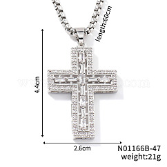 Collar con colgante de cruz brillante de rhinestone de cristal de latón, Platino, 23.62 pulgada (60 cm)