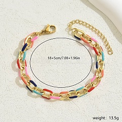 Bracciale a catena a maglie cubane in ottone con smalti colorati, vero placcato oro 18k, 7-1/8 pollice (18 cm)