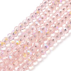 FilI di perline in vetro placcato, mezzo arcobaleno placcato, sfaccettato, rondelle, roso, 4x3mm, Foro: 0.4 mm, circa 105~110pcs/filo, 38~39cm
