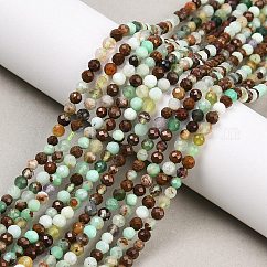 Cordes de perles de calcédoine naturelles, facette, ronde, brun coco, 3~3.5mm, Trou: 0.6mm, Environ 132~137 pcs/chapelet, 14.84~15.51 pouce (37.7~39.4 cm)