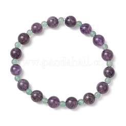 2 bracelet extensible en perles rondes d'aventurine verte naturelle et d'améthyste pour femmes&nbsp;BJEW-JB11928