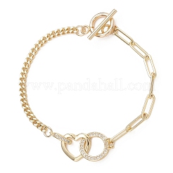 Armbänder aus Messing mit Mikropavé-Fassung aus klaren Zirkonia in Herz- und Ringform&nbsp;BJEW-JB13159