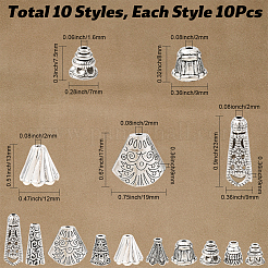 100 Stück 10 Stile tibetische Stile Legierung Perle Kegel & Kappen&nbsp;FIND-SP0020-73C