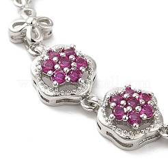 Bracelet à maillons fleur en zircone cubique rouge violet moyen&nbsp;BJEW-M296-03P