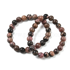 Braccialetti elasticizzati con perline rotonde di rodonite naturale&nbsp;GG-CBA12F1-02A-01