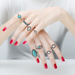 15 stücke 15 stil oval & teardrop & feder synthetische türkis anhänger multi-schicht halsketten & finger ringe&nbsp;SJEW-AN0001-43