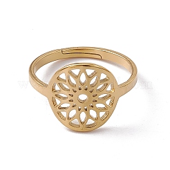 Anello regolabile in acciaio inossidabile con placcatura ionica (ip) 201 a forma di fiore per donna&nbsp;RJEW-C045-01G
