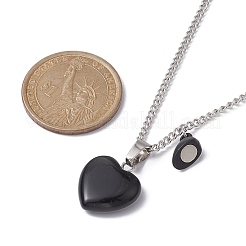 2 Stück 2-teiliges Halsketten-Set mit Herzanhänger aus natürlichem schwarzem Stein und Opalit&nbsp;NJEW-JN04437