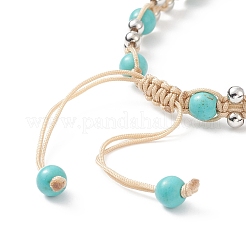 Bracciale con perline intrecciate rotonde in tartaruga sintetica turchese (tinta) e ottone&nbsp;BJEW-TA00189-01
