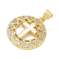 Ciondoli a croce religiosa in ottone con micro pavé di zirconi cubici trasparenti&nbsp;CU-CBA83A6-03C-G02