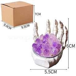 Halloween-Thema natürlicher Amethyst-Cluster auf Harz-Skeletthand&nbsp;PW-WG84B0A-01
