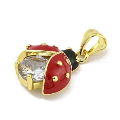 Micro pavè di zirconi trasparenti in ottone placcato a cremagliera con pendente smaltato&nbsp;KK-B091-37G-02