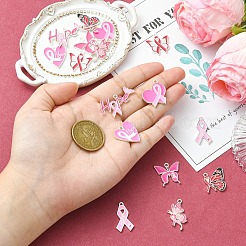 16 Uds. 8 estilos de colgantes de esmalte de aleación con tema de cinta rosa de concientización sobre el cáncer de mama&nbsp;ENAM-YW0006-40