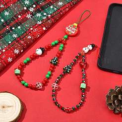 Weihnachts-Handy-Lanyard aus Bunte Malerei und Glas&nbsp;HJEW-SZ00098