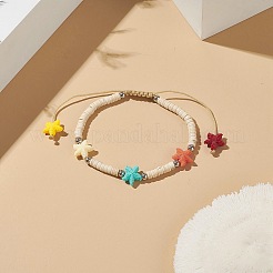 Braccialetti di perline heishi di turchese sintetico tinto (tinto) con stelle marine di corallo sintetico tinto&nbsp;BJEW-JB09194-02