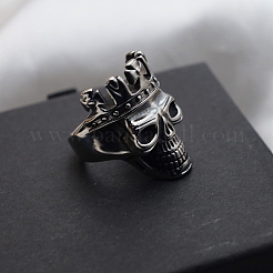 Anillos de dedo con forma de calavera de acero inoxidable estilo steampunk&nbsp;SKUL-PW0005-12A