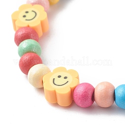Bracelets extensibles en perles de bois naturel rond&nbsp;BJEW-JB06596