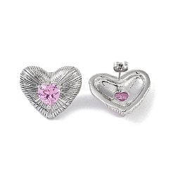 Orecchini a bottone in acciaio inossidabile 304 con perla e zirconi cubici rosa per donna&nbsp;EJEW-Z047-05P-01