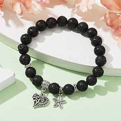 Stretch-Armbänder aus natürlichem Lavagestein mit runden Perlen&nbsp;BJEW-JB09900-01