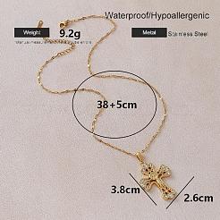 Collier pendentif croix de Jésus vintage en acier inoxydable et verre transparent pour femme&nbsp;EK1005