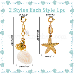 2 pièce 2 styles de décorations suspendues en acier inoxydable 304 en forme de coquille&nbsp;HJEW-GA0001-60