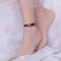 Bonbonfarbe glas saatperlen stretch fußkettchen set für mädchen frauen&nbsp;AJEW-SW00003