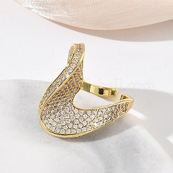 Anelli aperti con polsino in ottone micro pavé di zirconi cubici trasparenti per donna&nbsp;RJEW-L343-15G