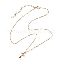 Collier avec pendentif croix en zircone cubique colorée en laiton et chaîne en acier inoxydable 304 pour femmes&nbsp;NJEW-JN05358