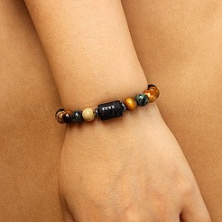 Bracelets extensibles à perles rondes et colonnes en œil de tigre naturel et jaspe rhyolite avec douze constellations pour femmes et hommes&nbsp;WG6FA5D-08