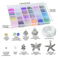 DIY-Sets zum Herstellen von runden Glasperlen mit Opalit-Imitation und Anhängern aus Legierung&nbsp;DIY-FS0006-39