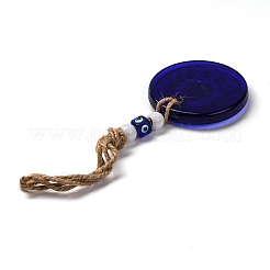 Pendentif rond et plat en lampwork avec décoration en forme de mauvais œil&nbsp;HJEW-Z005-01F