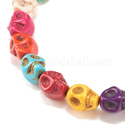 2 juego de pulseras elásticas con calavera de color turquesa sintético (teñido) y 2 estilos.&nbsp;BJEW-JB08071