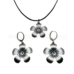 Blumenlegierung mit Kunstlederband-Anhänger-Halskette und Creolen-Sets&nbsp;FS-WGDD3CA-01