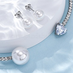 Orecchini rotondi in plastica con perle finte e collane girocollo con polsino in strass e zirconi cubici a forma di cuore&nbsp;SJEW-U003-10P