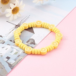 Braccialetti di perline elasticizzati al limone in argilla polimerica fatti a mano&nbsp;BJEW-JB06046